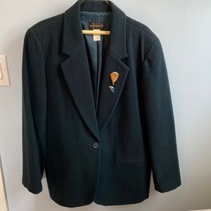 VINTAGE 1980 “requirements” BLAZERDEEP GREEN WOOL BLENDplusfeather lapel pins x2